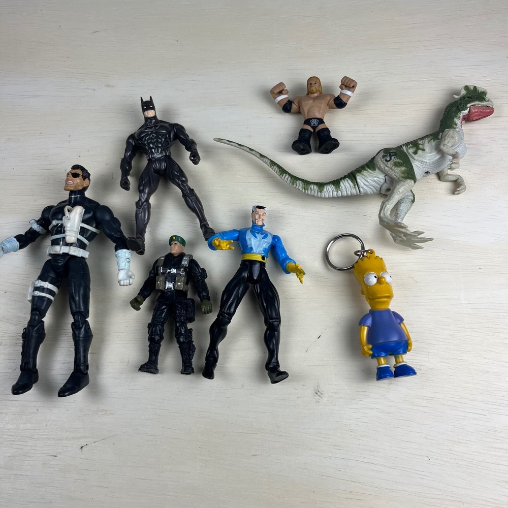 Vintage 90s Action Figure Lot Jurassic Park Batman Nick Fury Dr Strange Simpson